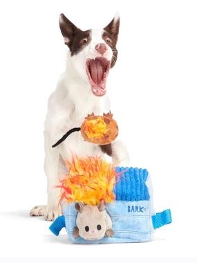 Bark Box Multi- part dog toy NEW M-L Dumpster Fire 3 in 1 enrichment dog game
